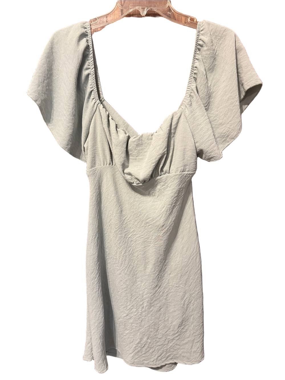 Originality Emma  Flutter Sleeve Mini Dress in Sage Green with Tie-Back Size L - Picture 2 of 3